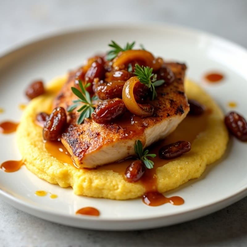 Caramelized Onion and Date Chicken with Creamy Polenta