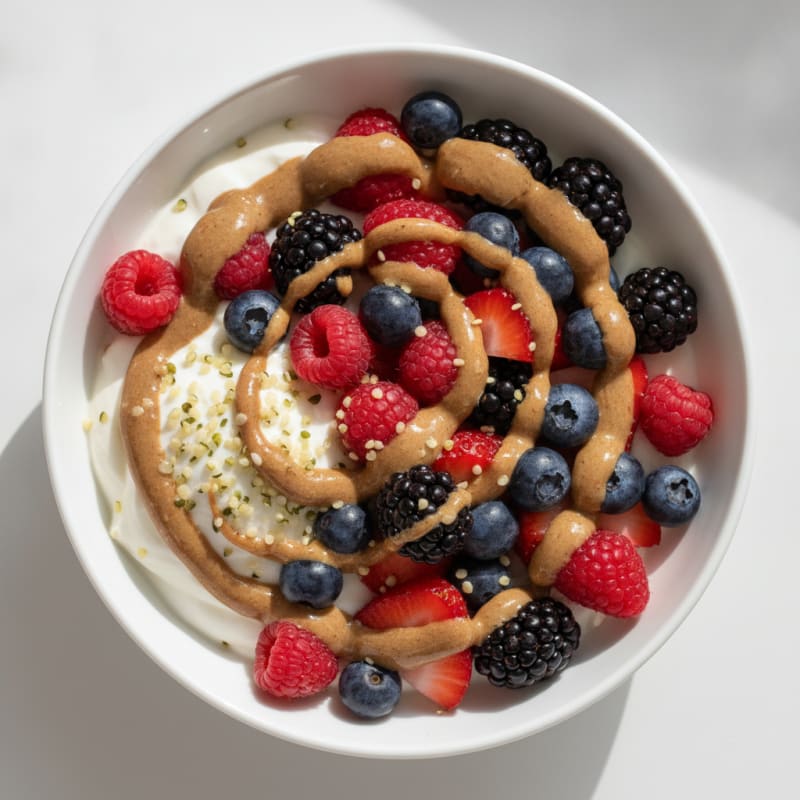 Greek Yogurt Bowl with Mixed Berries and Almond Butter