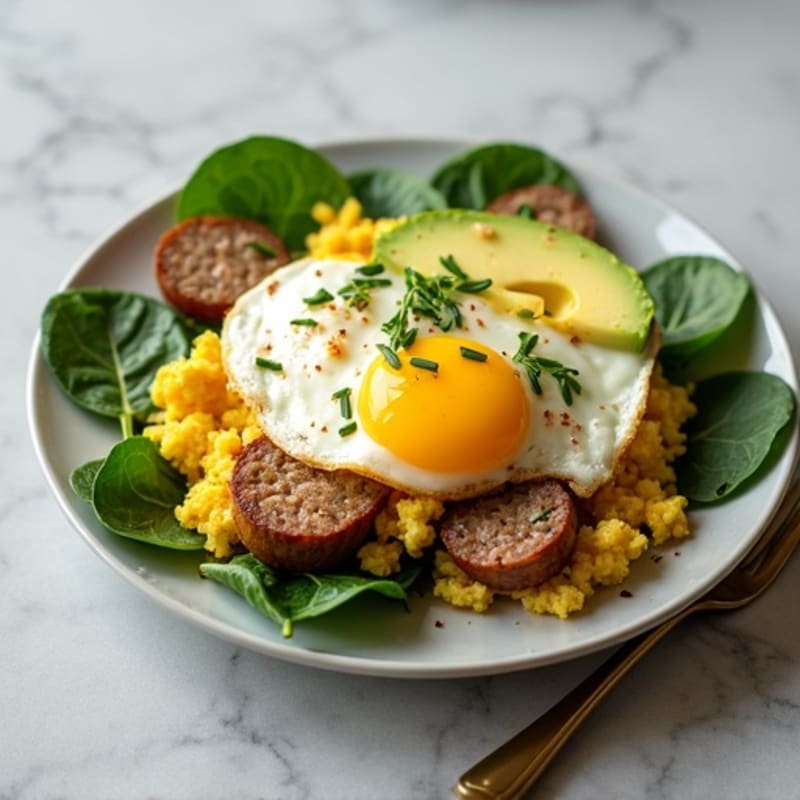 Egg White and Spinach Scramble with Turkey Sausage