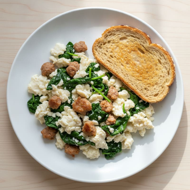 Egg White Scramble with Turkey Sausage and Spinach