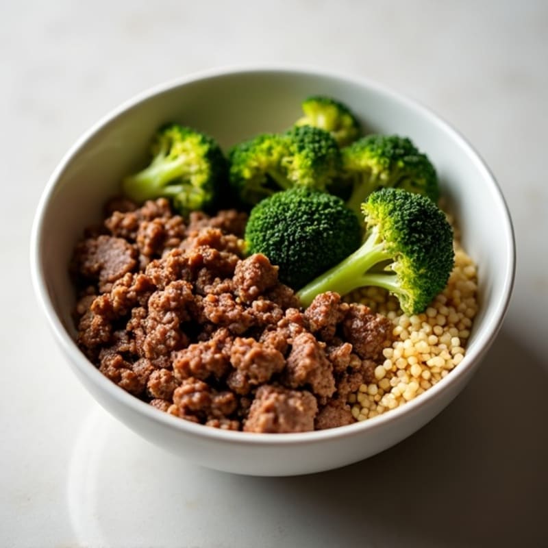 Lean Ground Beef and Crispy Roasted Broccoli Bowl