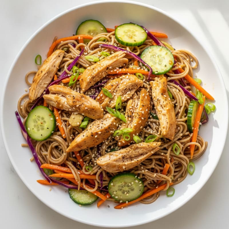 Sesame-Ginger Noodle Salad with Shredded Chicken