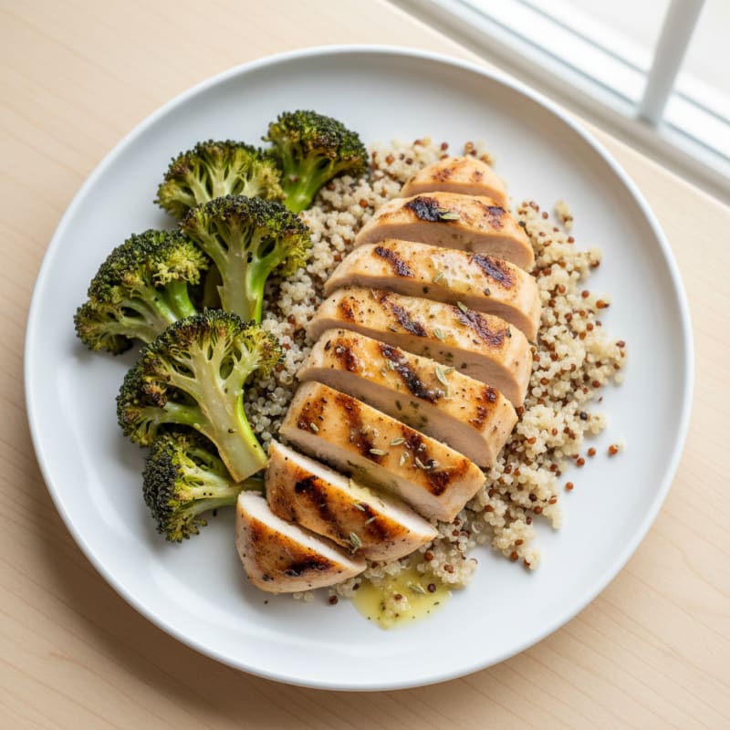 Grilled Chicken Breast with Quinoa and Roasted Broccoli