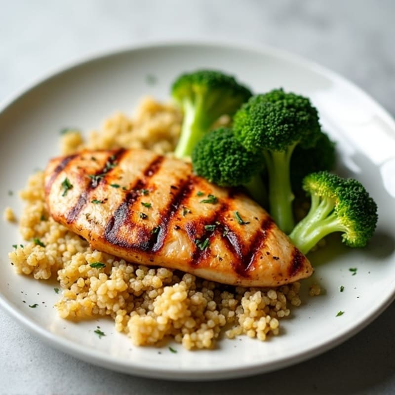 Grilled Chicken Breast with Quinoa and Roasted Broccoli
