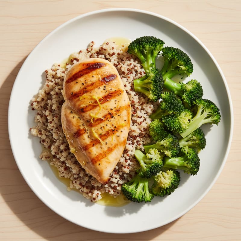 Grilled Chicken Breast with Quinoa and Steamed Broccoli