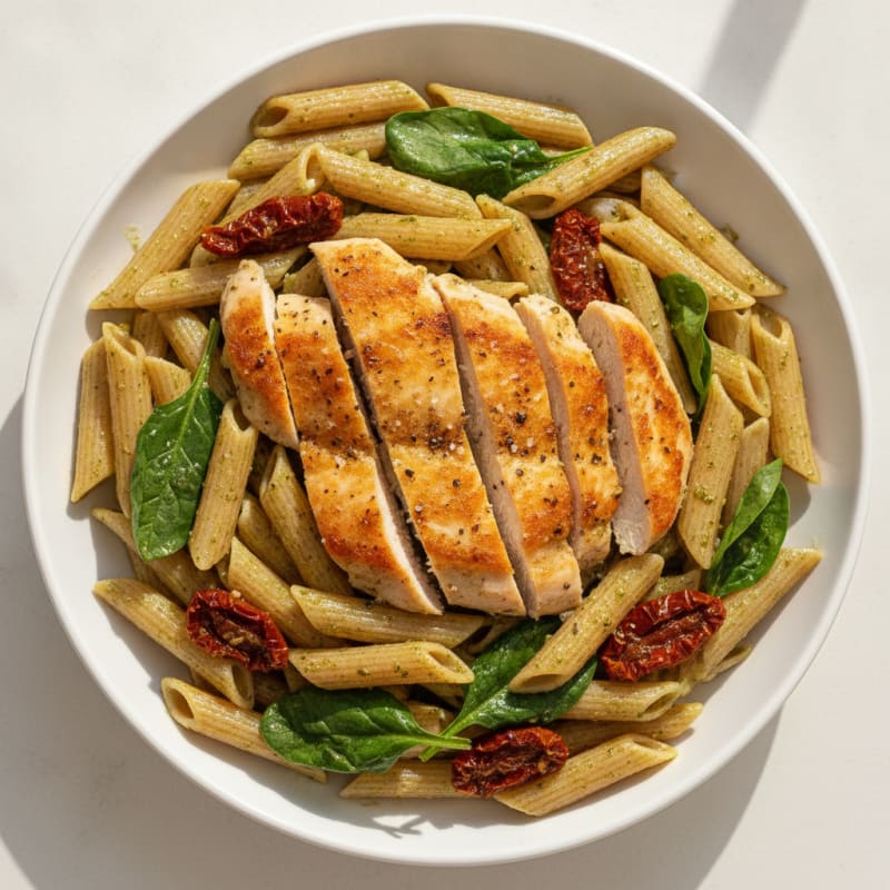 Pesto Chicken Pasta with Sun-Dried Tomatoes