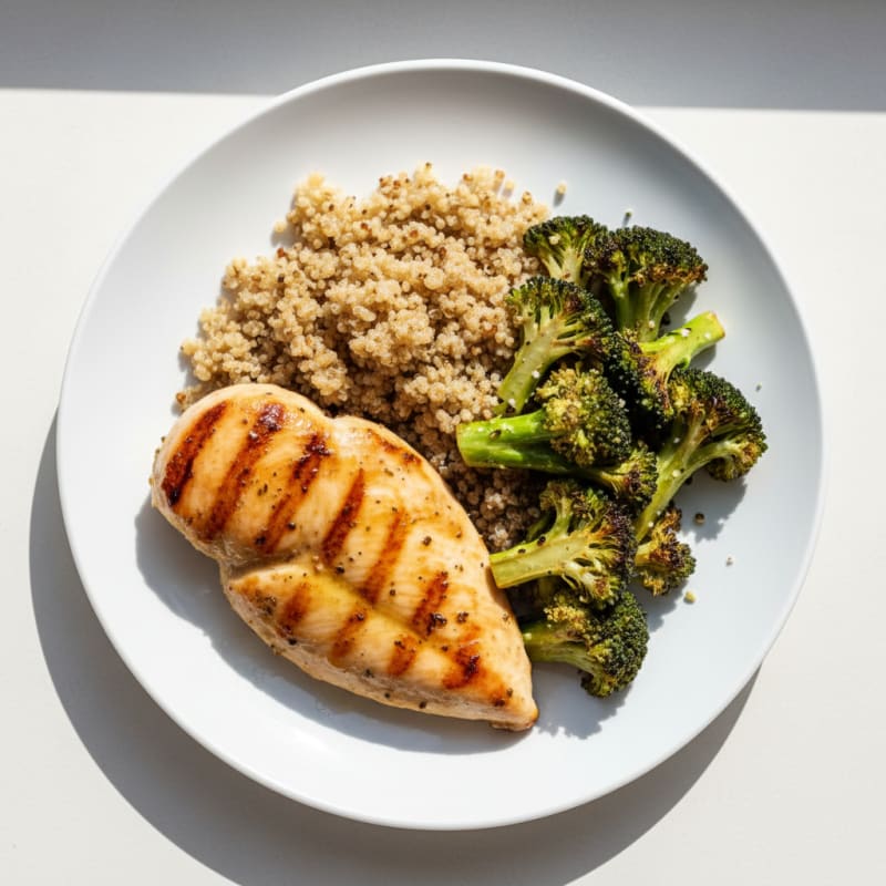 Grilled Chicken Breast with Roasted Broccoli and Quinoa