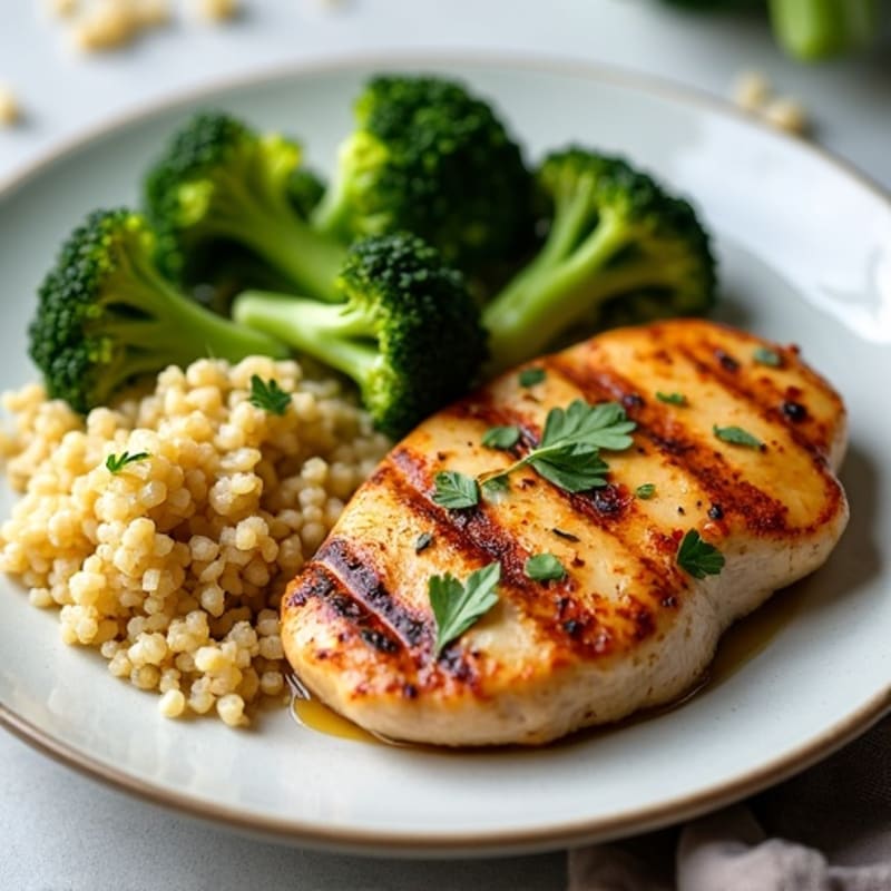 Grilled Chicken Breast with Quinoa and Roasted Broccoli