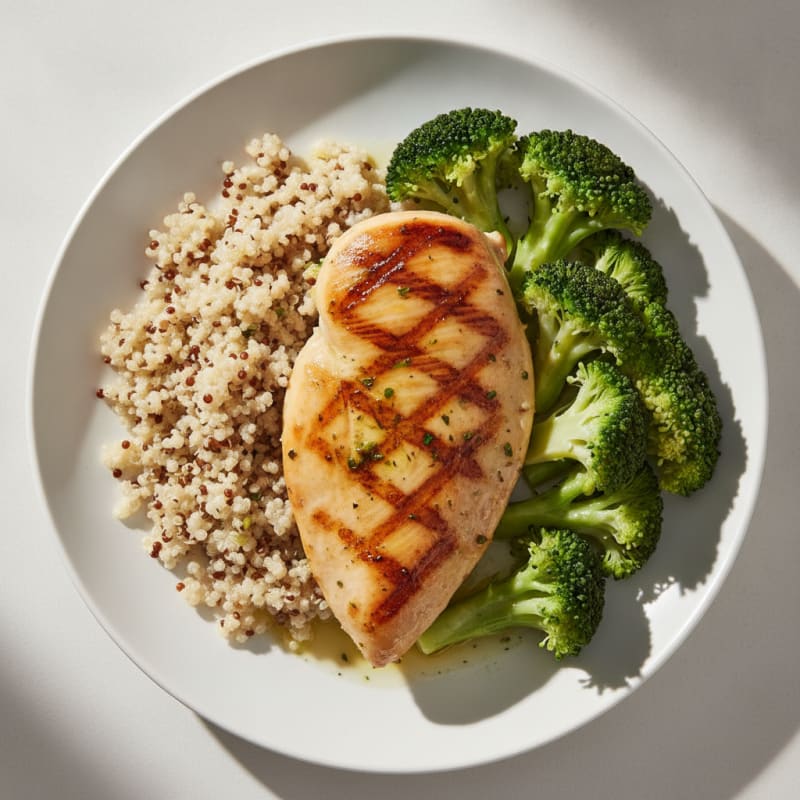 Grilled Chicken Breast with Quinoa and Steamed Broccoli