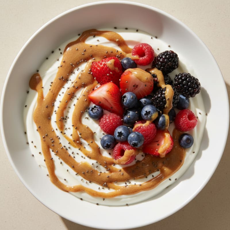 Protein Greek Yogurt Bowl with Mixed Berries and Almond Butter
