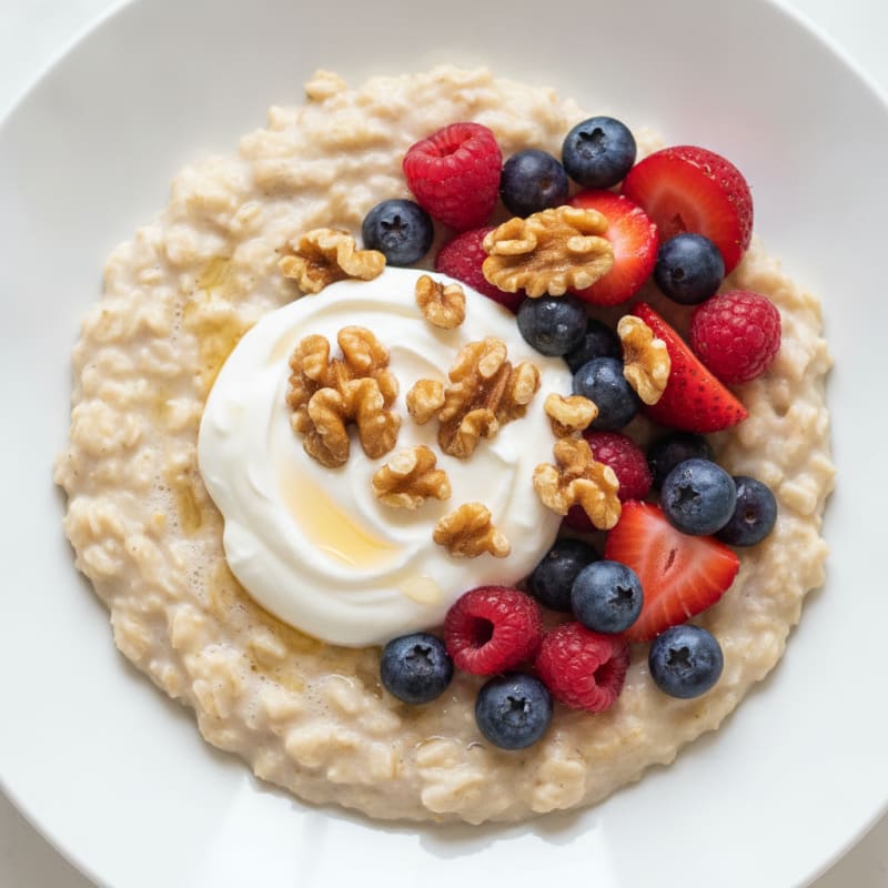 Oatmeal Protein Bowl with Greek Yogurt, Berries, and Nuts