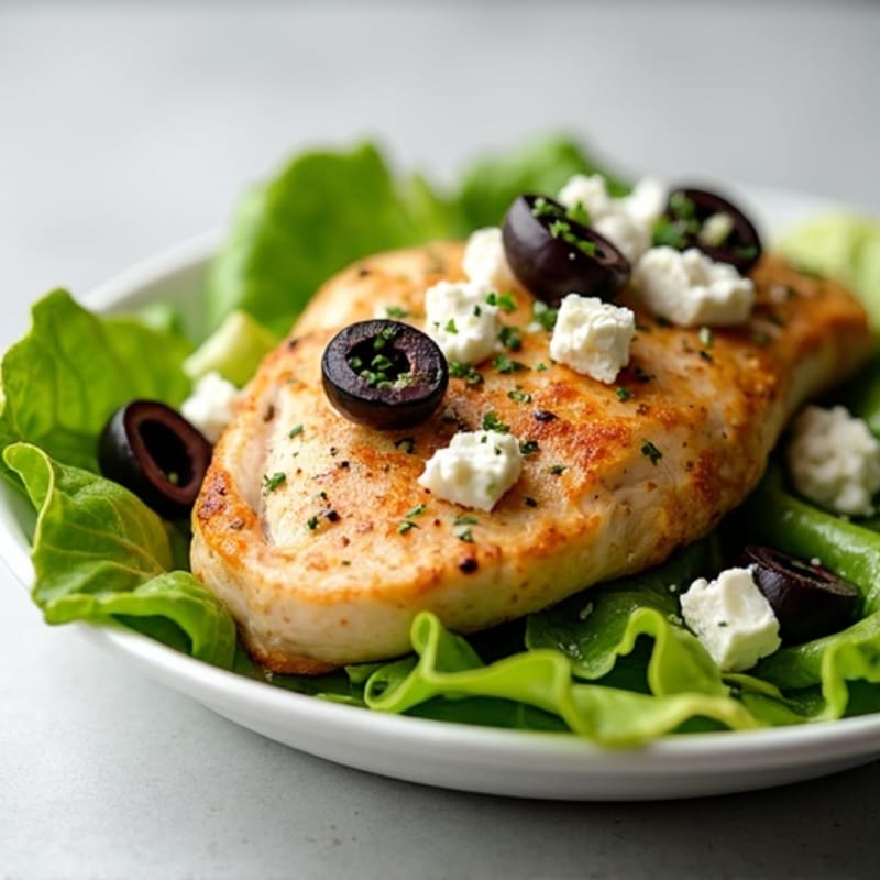 Herb-Marinated Chicken with Crispy Romaine, Feta, and Olive Salad