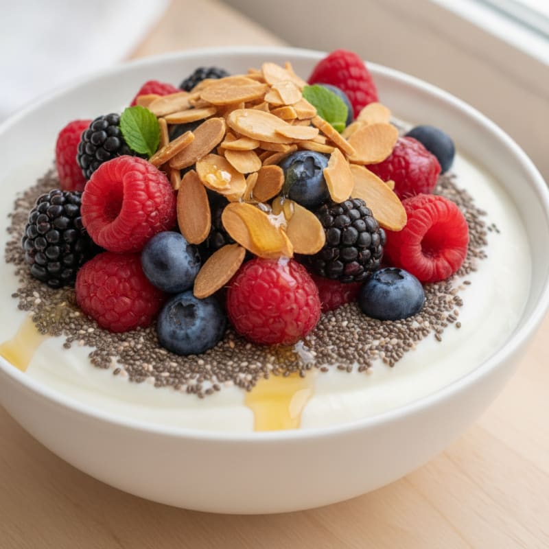 Creamy Greek Yogurt Parfait with Chia Seeds and Mixed Berries
