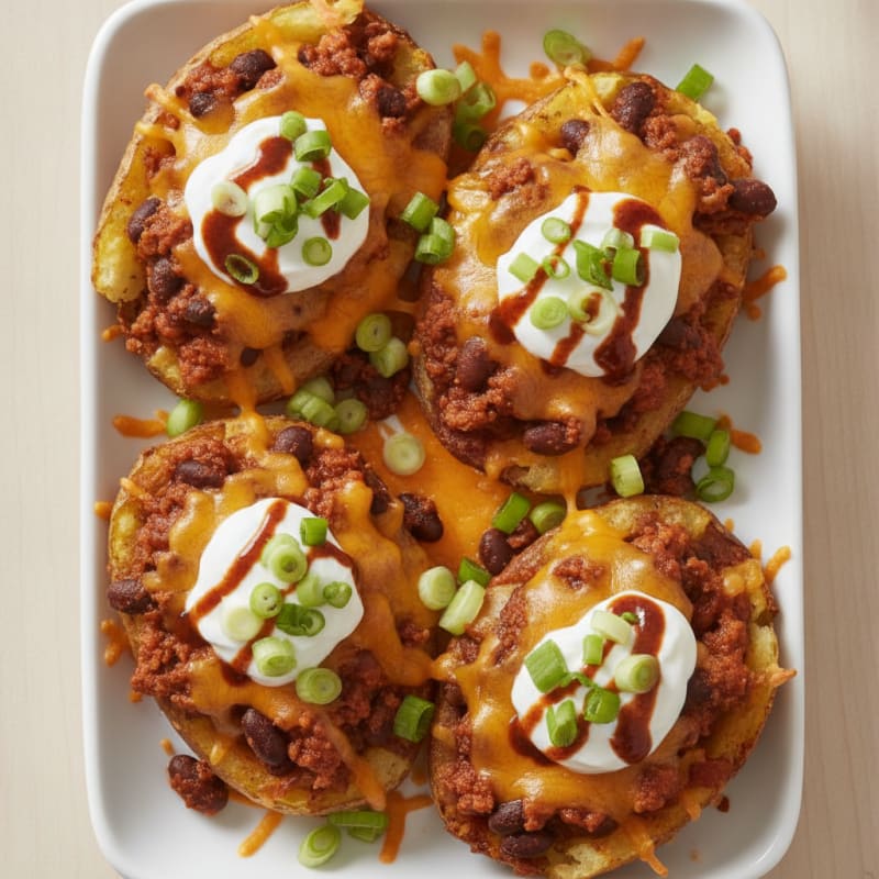 Loaded Chili Cheese Potato Skins