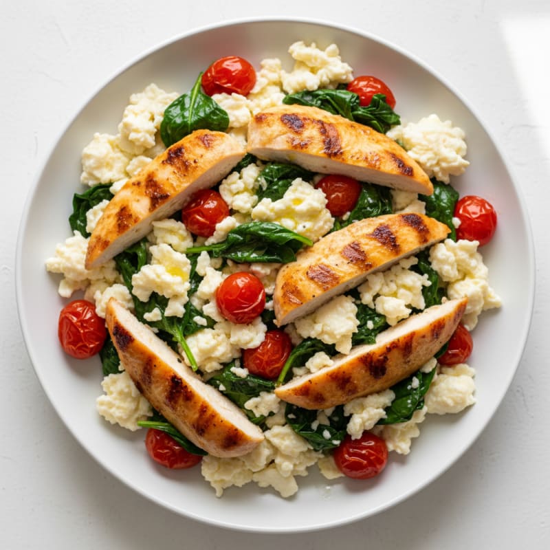 Egg White Scramble with Grilled Chicken and Spinach