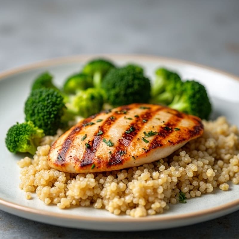 Grilled Chicken Breast with Quinoa and Steamed Broccoli