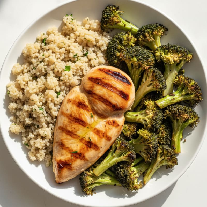 Grilled Chicken Breast with Quinoa and Roasted Broccoli