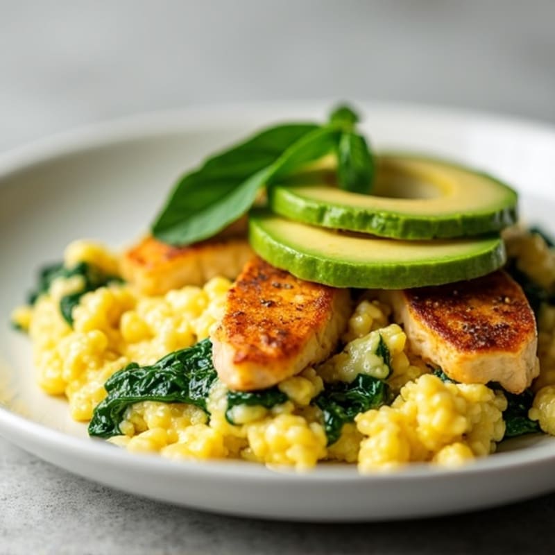 Egg White Scramble with Chicken Breast and Spinach