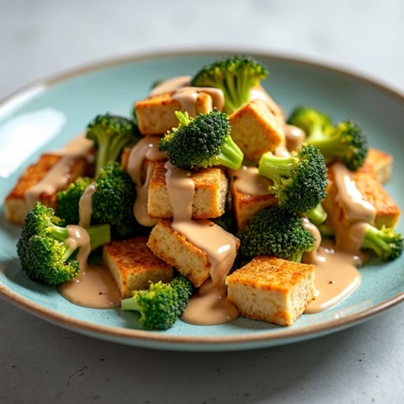 Crispy Tofu and Roasted Broccoli with Peanut Sauce