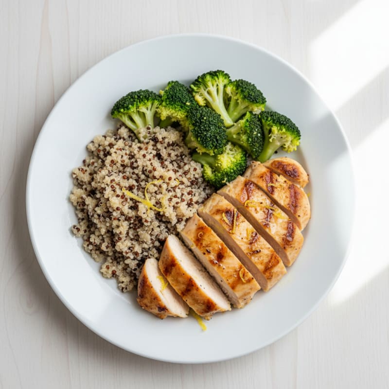 Grilled Chicken Breast with Quinoa and Steamed Broccoli