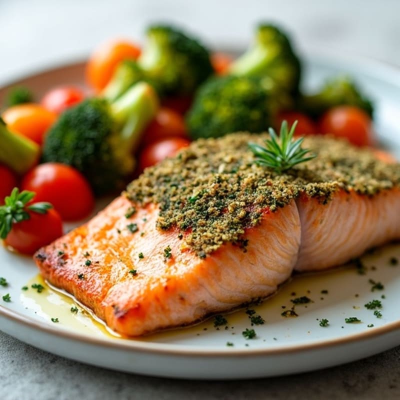 Herb-Crusted Baked Salmon with Roasted Vegetables