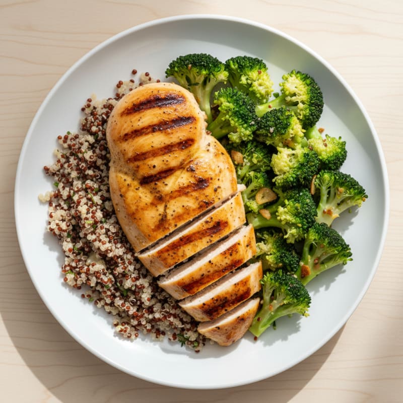Grilled Chicken Breast with Quinoa and Steamed Broccoli