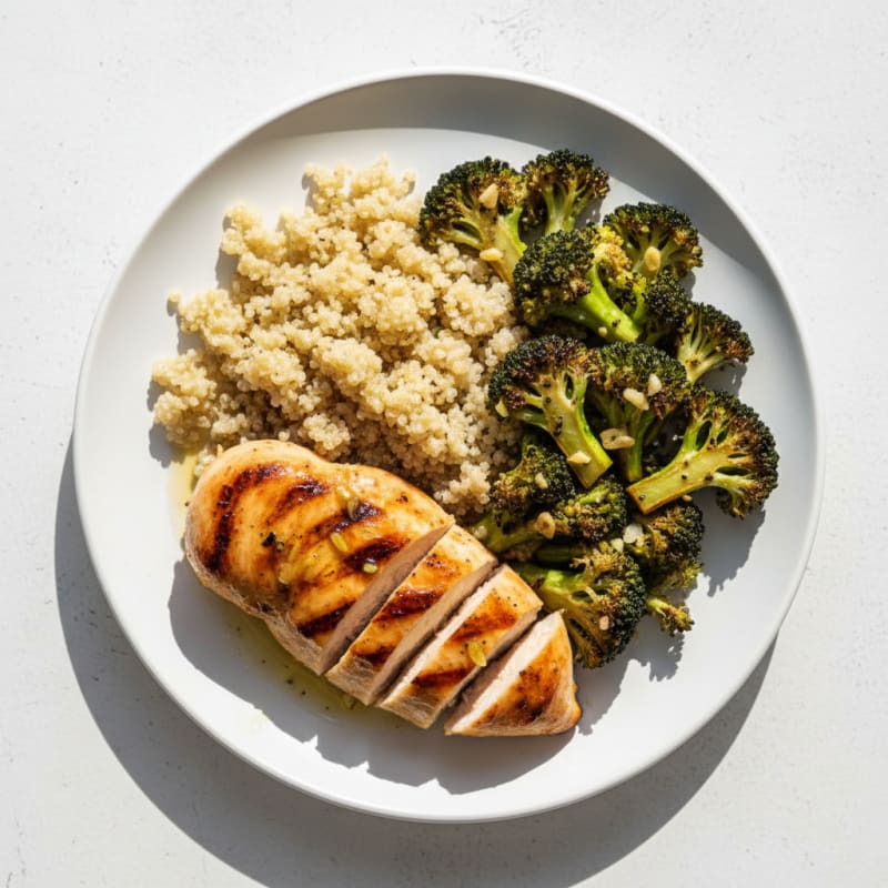 Grilled Chicken Breast with Roasted Broccoli and Quinoa