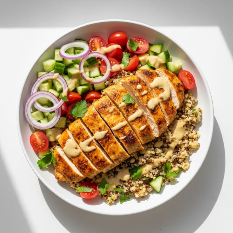 Crispy Lemon-Herb Chicken Shawarma Bowls