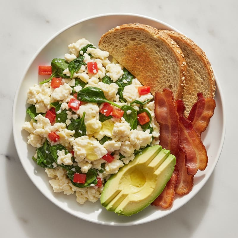 Egg White Veggie Scramble with Turkey Bacon