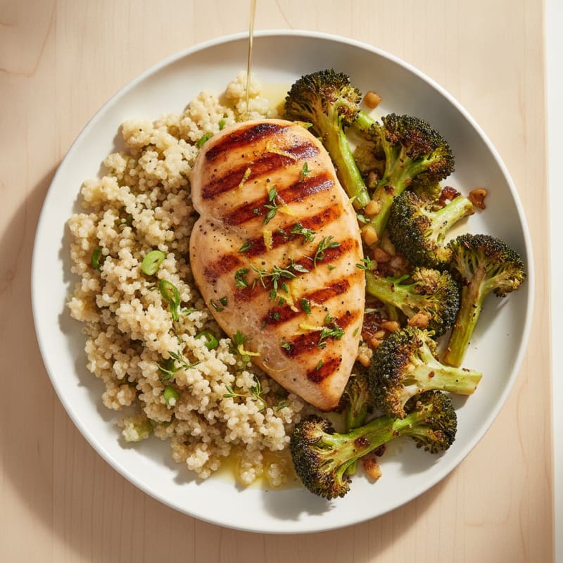 Grilled Chicken Breast with Quinoa and Roasted Broccoli