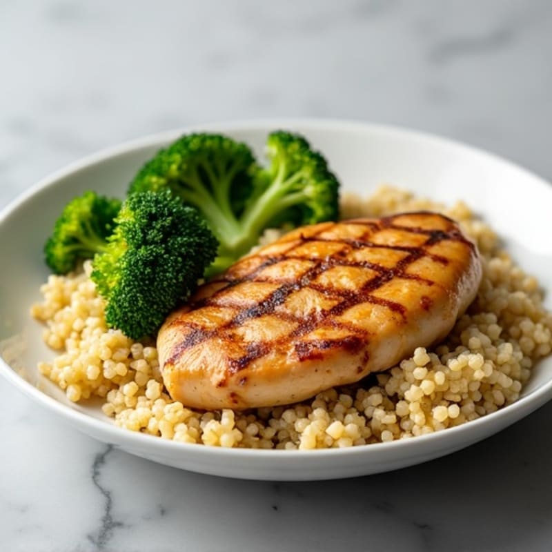 Grilled Chicken Breast with Quinoa and Steamed Broccoli