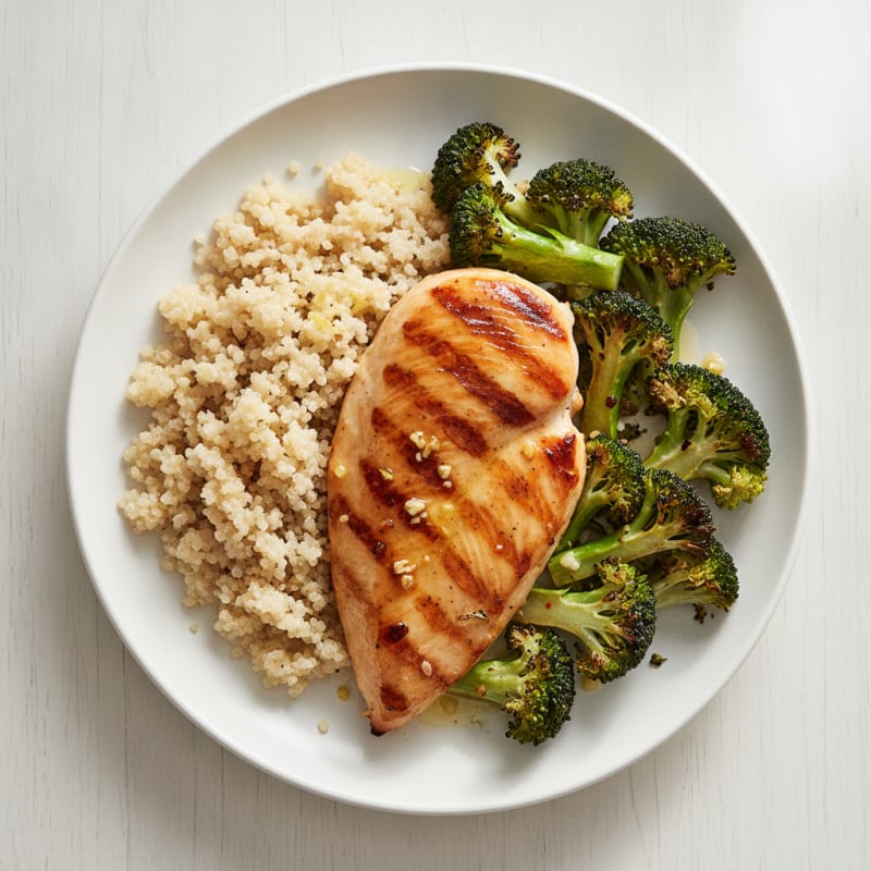 Grilled Lemon Chicken Breast with Roasted Broccoli and Quinoa