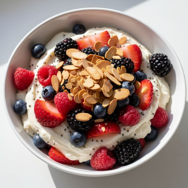Greek Yogurt Protein Parfait with Mixed Berries and Almonds