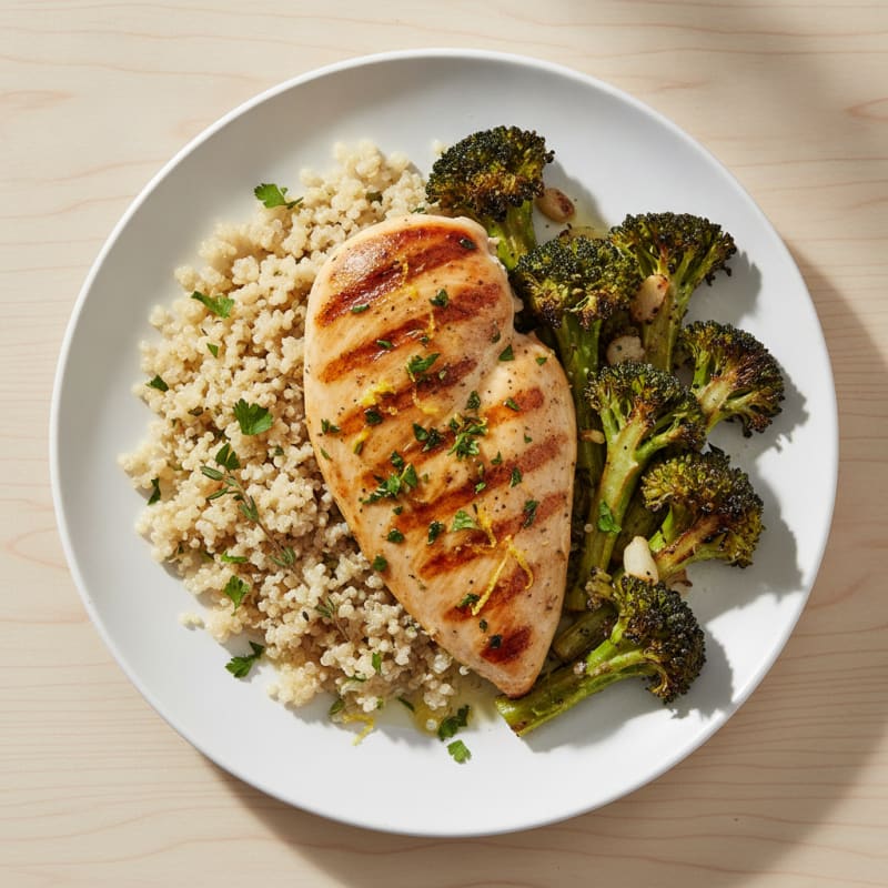 Grilled Chicken Breast with Quinoa and Roasted Broccoli