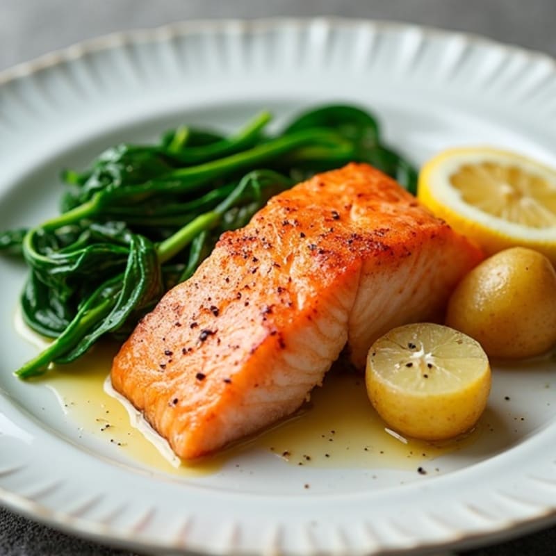 Seared Salmon with Steamed Potato and Spinach