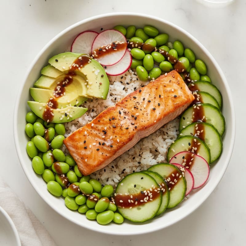 Salmon Sushi Rice Bowl with Avocado