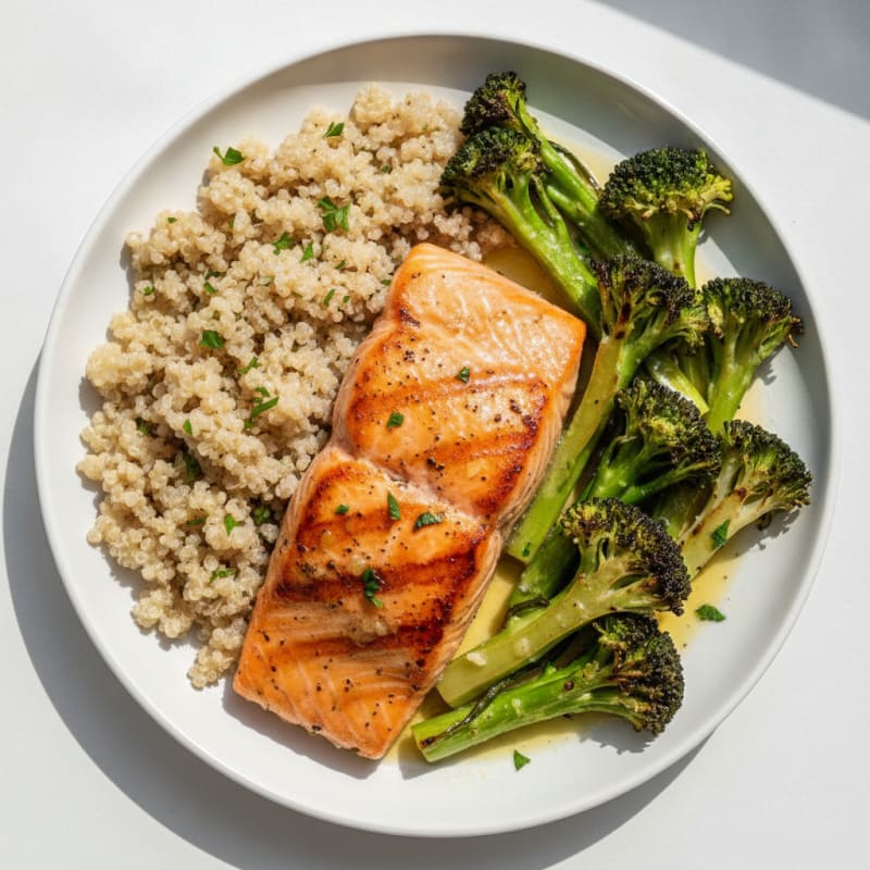 Grilled Salmon with Roasted Broccoli and Quinoa