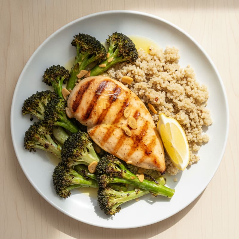 Grilled Chicken Breast with Roasted Broccoli and Quinoa