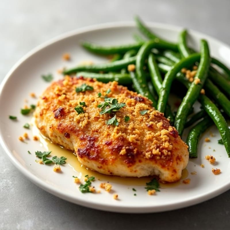 Crispy Garlic Parmesan Chicken with Roasted Green Beans