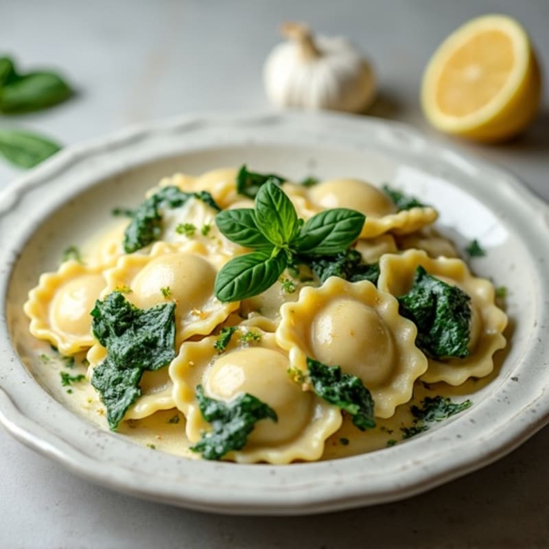 Creamy Ricotta Spinach Ravioli with Herb Pan Sauce