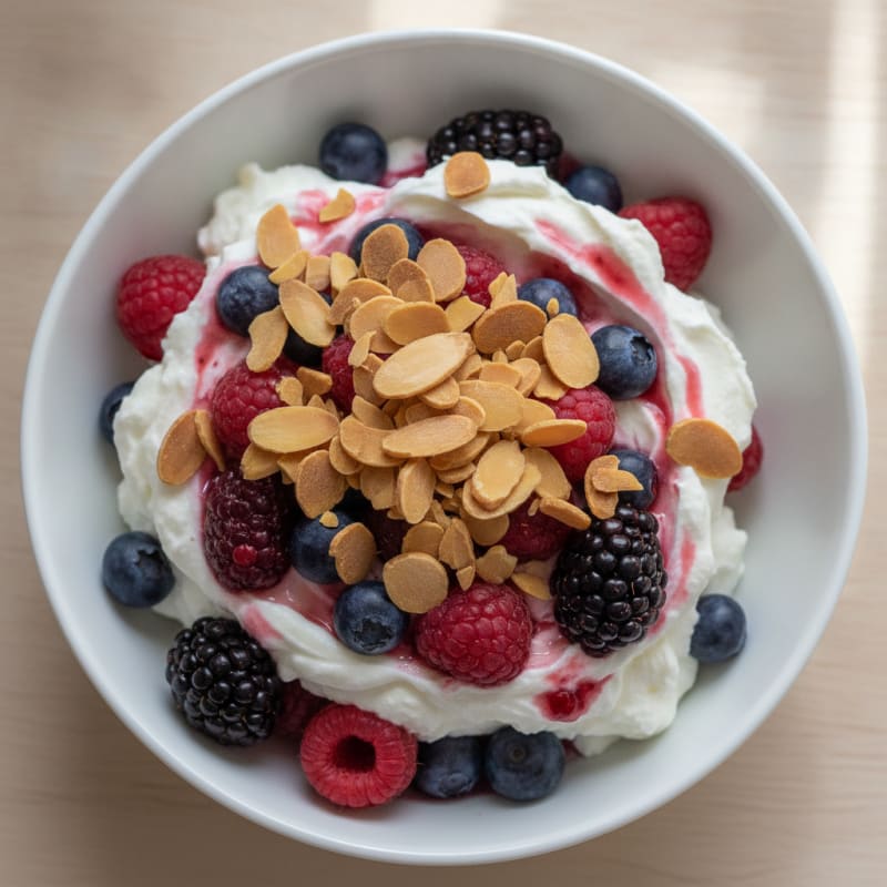 Greek Yogurt Protein Parfait with Mixed Berries and Almonds