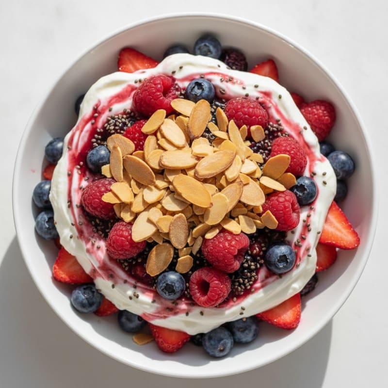 Greek Yogurt Protein Parfait with Mixed Berries and Almonds