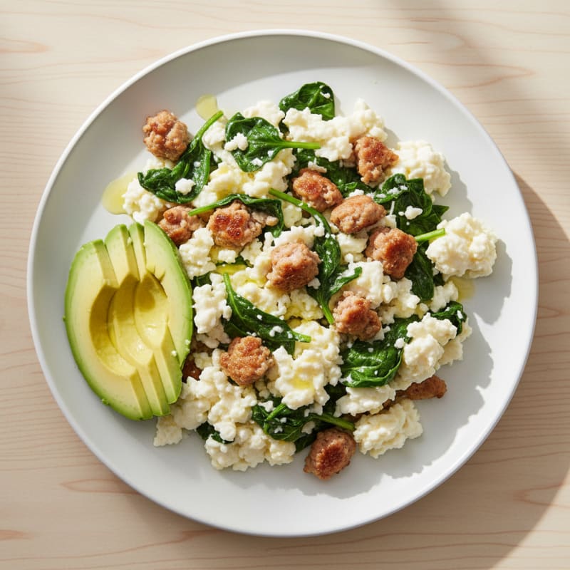 Egg White and Turkey Sausage Scramble with Spinach