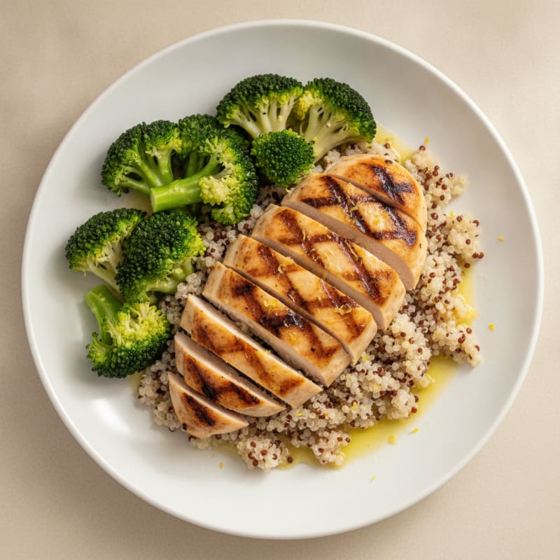 Grilled Chicken Breast with Quinoa and Steamed Broccoli