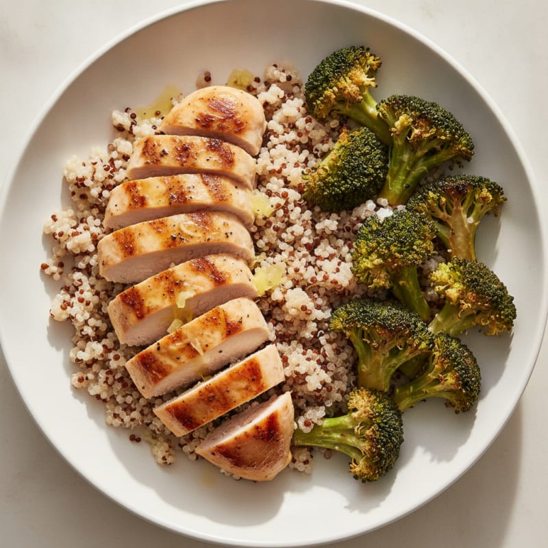 Grilled Chicken and Quinoa Bowl with Roasted Broccoli