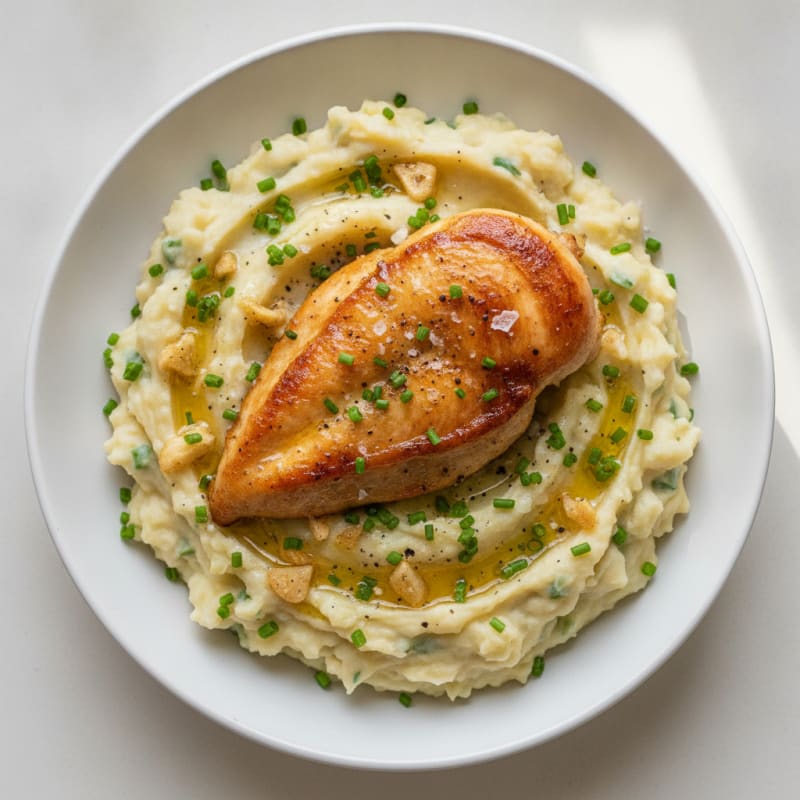 Buttery Garlic Herb Mashed Potatoes with Roasted Chicken