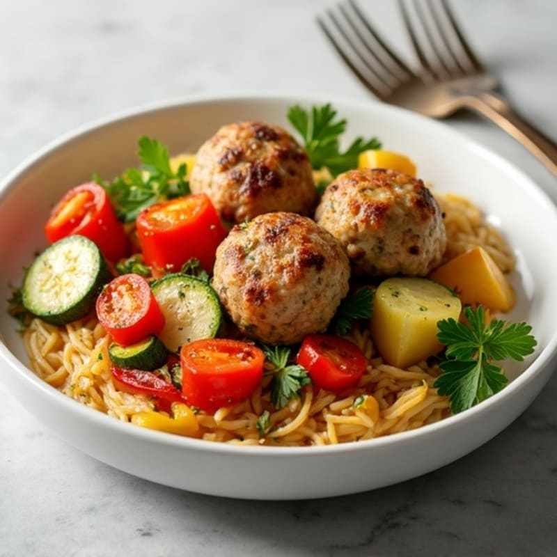 Herb-Seasoned Turkey Meatballs with Roasted Vegetables