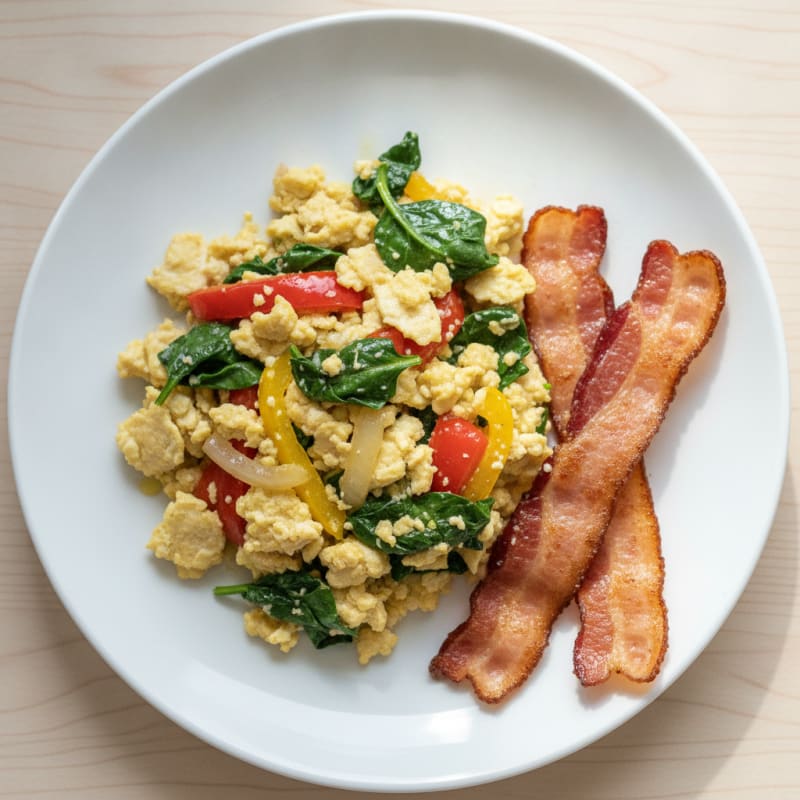Egg White Veggie Scramble with Turkey Bacon