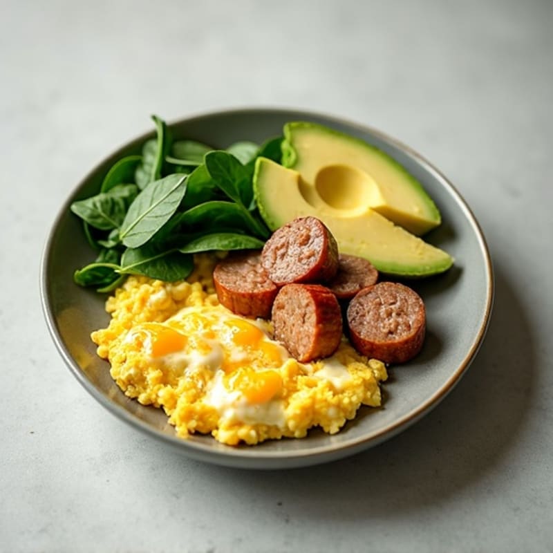 Egg White and Spinach Scramble with Turkey Sausage