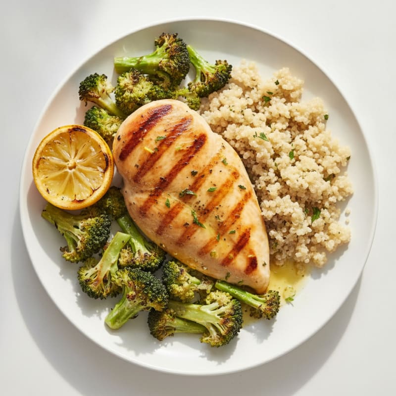 Grilled Chicken Breast with Roasted Broccoli and Quinoa